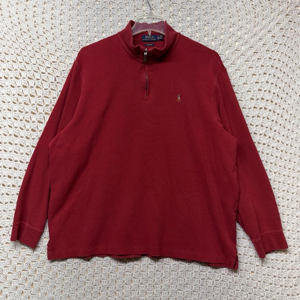 Polo Ralph Lauren Estate Rib Sweater Mens 2XL Red Quarter Zip Pullover Long Slv